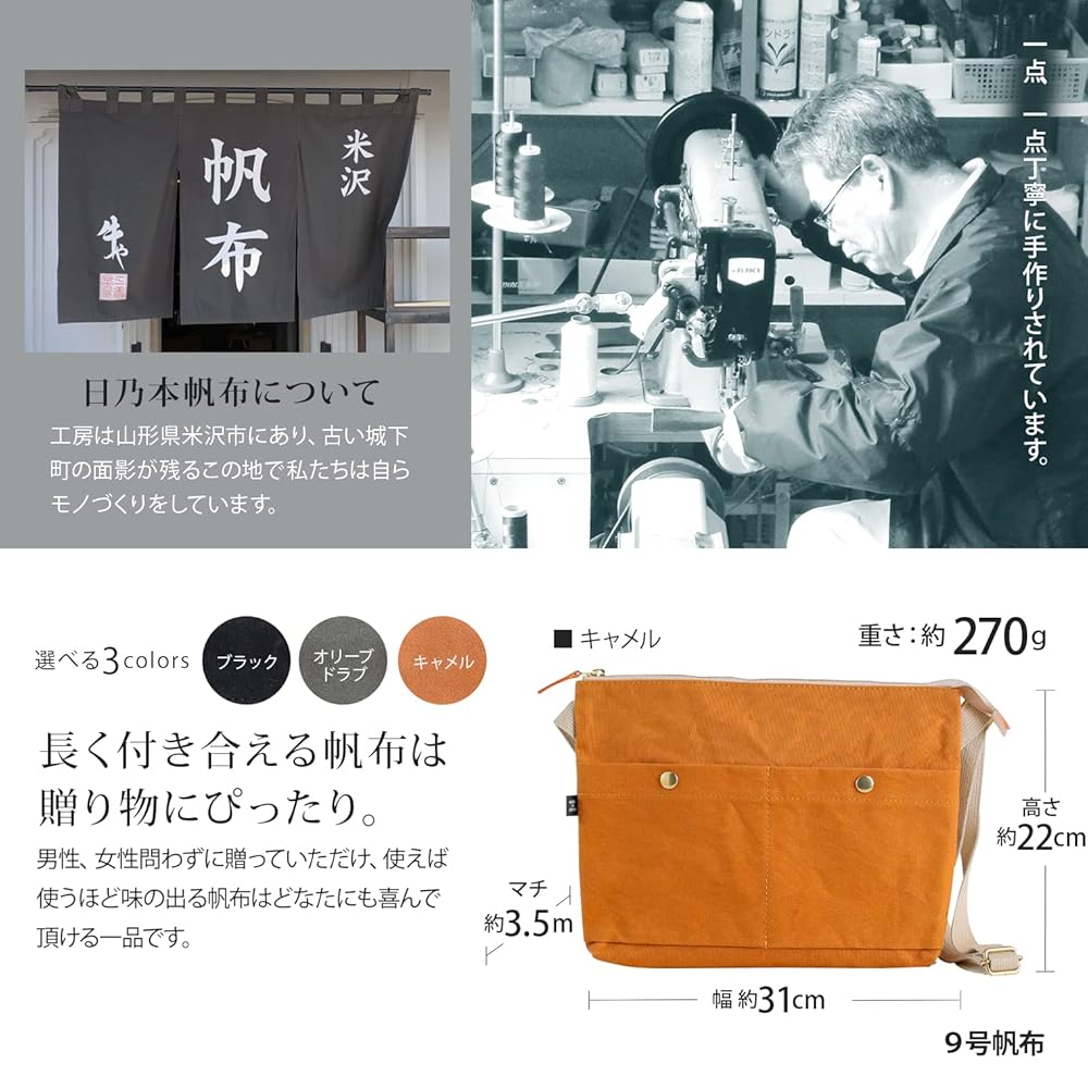 Amazon.co.jp: 日乃本帆布 サコッシュ キャメル (B5サイズ / 撥